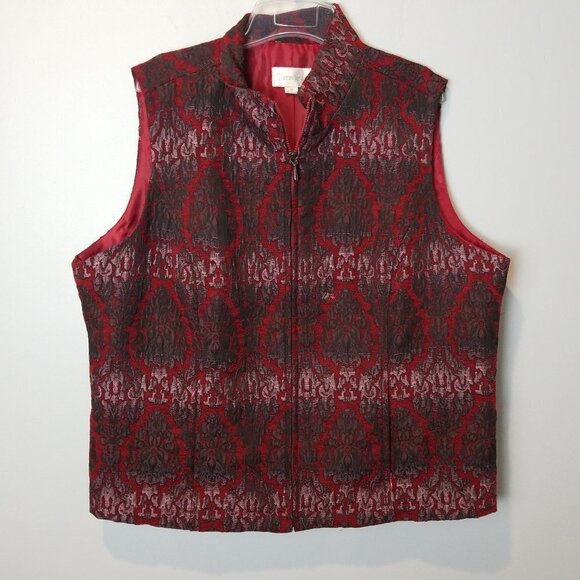 Erin London Medallion Red & Gray Vest 1X - Picture 1 of 8